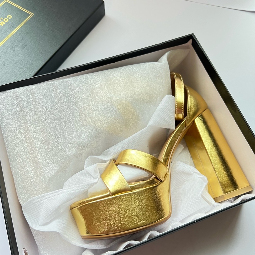 Gold Platform Ankle-Strap Heels - Womens - Picture 4 of 8